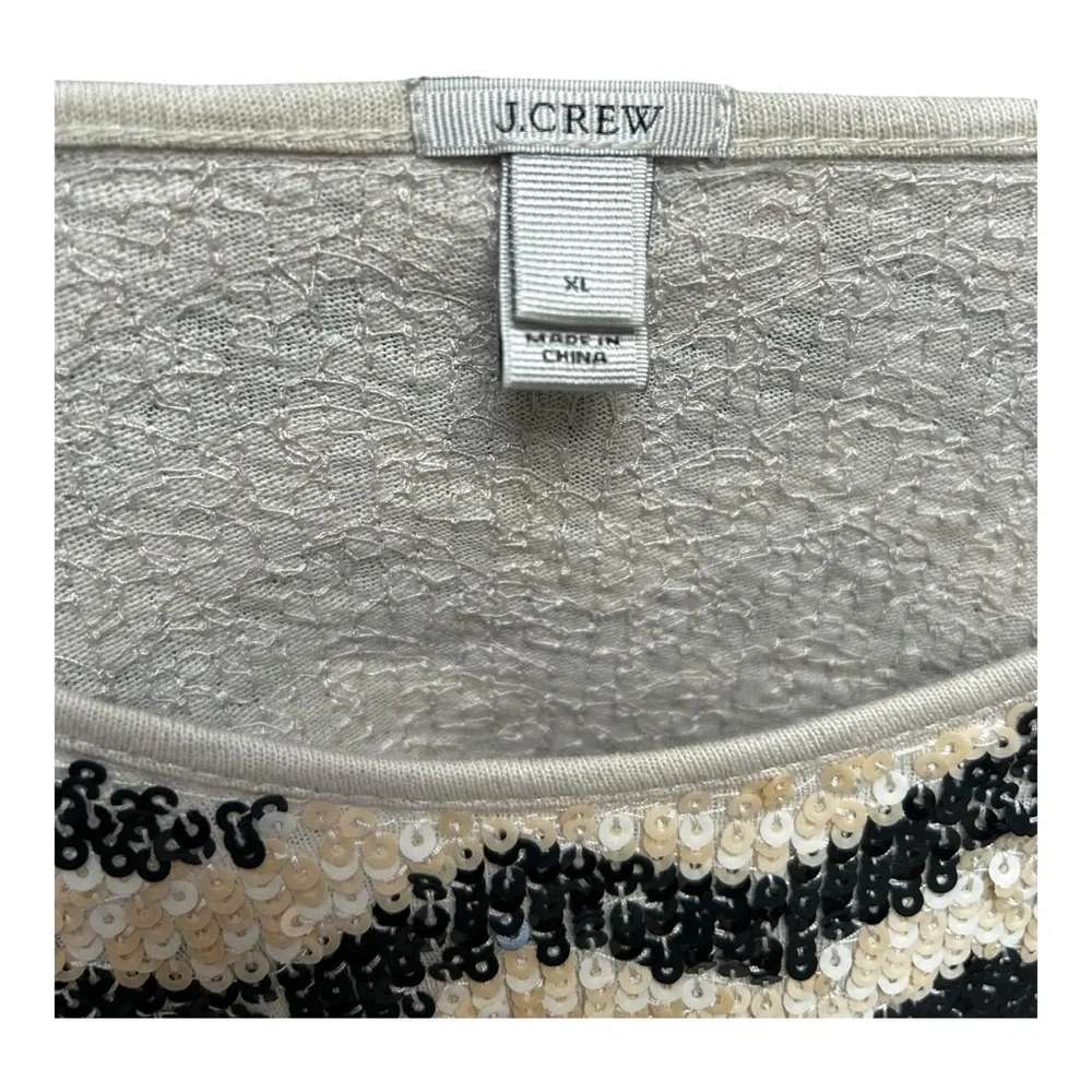 J. Crew Zip Zap Sequin White Cream and Black Top Size Xl Retail $138